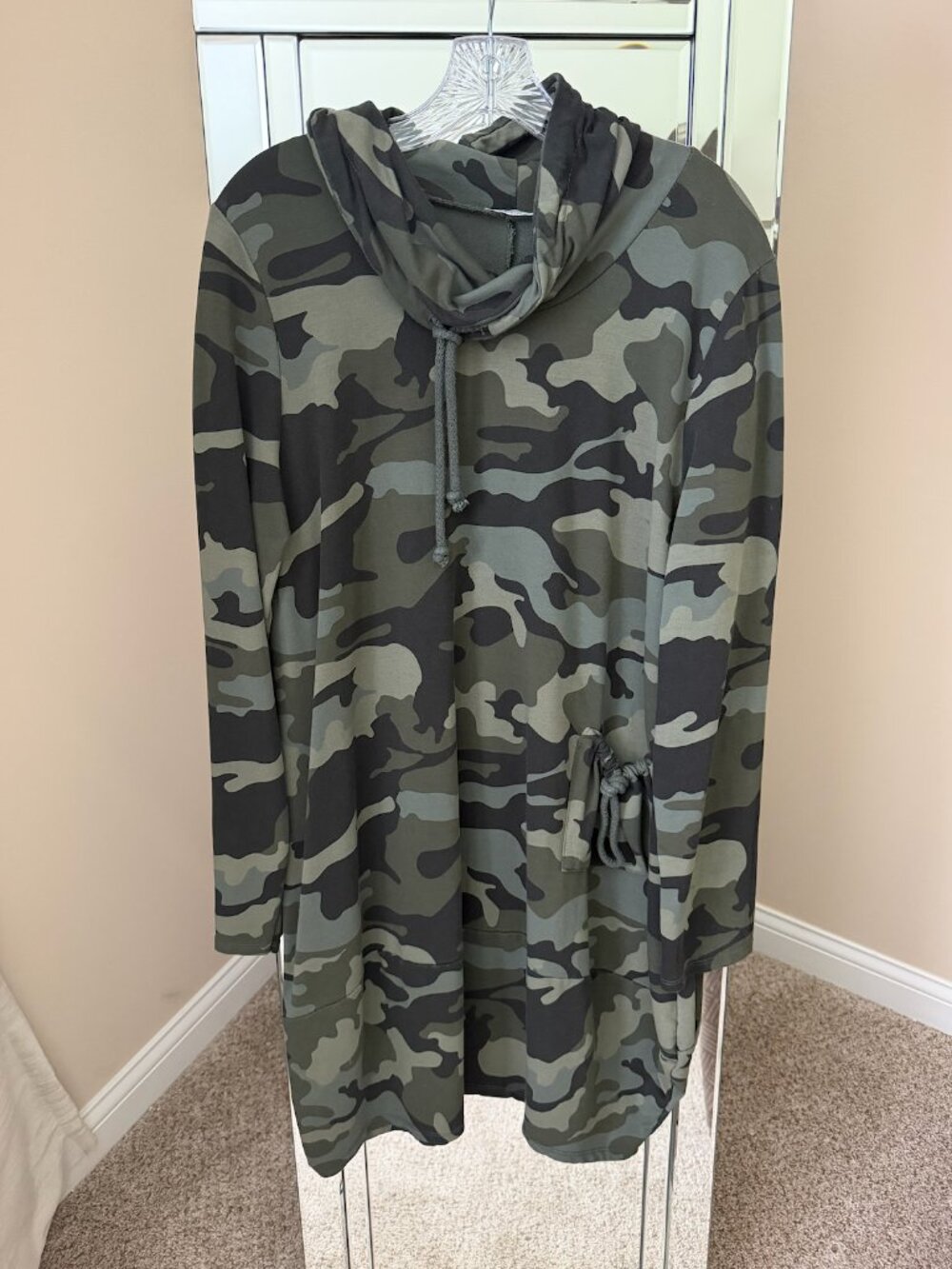 Kaktus Camo Long Hoodie Dress Pocket cowl neck love sleeve small / medium
